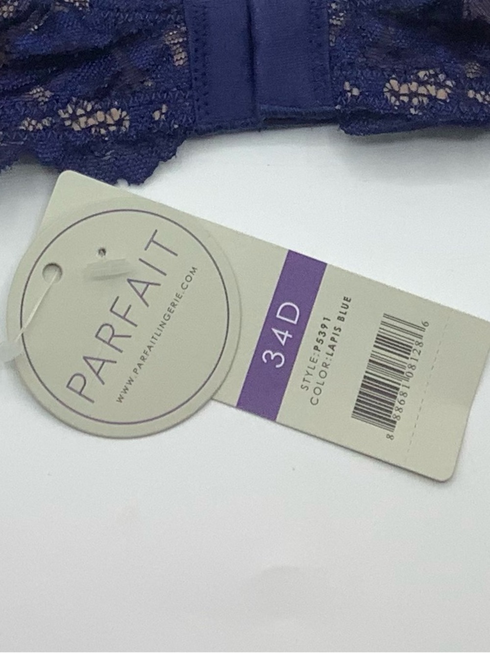 Parfait NWT Blue Underwire T-Shirt Bra Full Coverage Lace Trim Padded Bra 34D - Picture 4 of 4